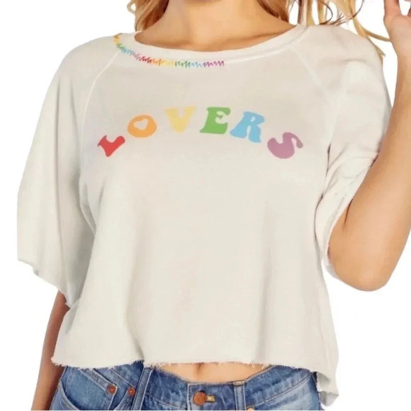 Wildfox Vanilla Vibrant Proud Lovers Billie Crop Tee Women Size Extra Large - Picture 2 of 13